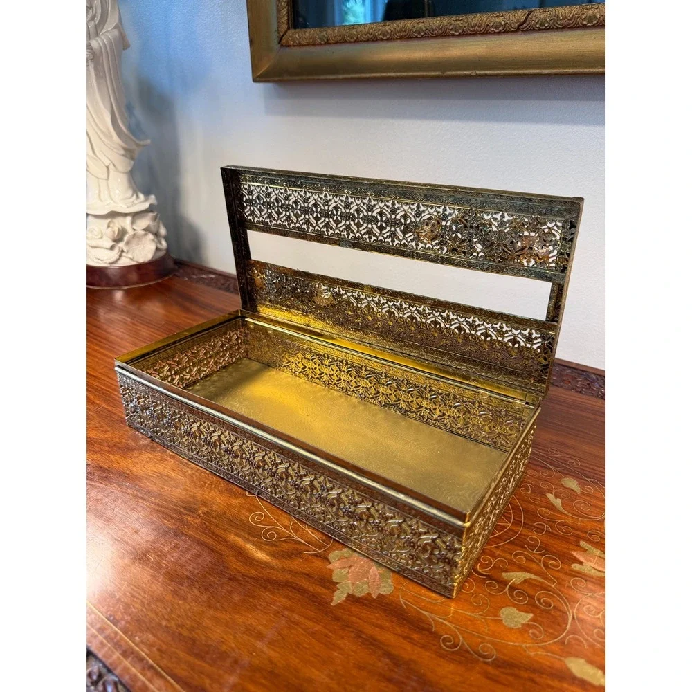 Vintage Filigree Tissue Box Cover with Roses